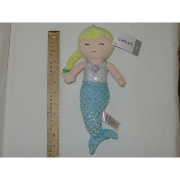 NWT Carters Plush Toy Stuffed Doll Mermaid Blonde 10" Fish Tail Glitter Scales - Picture 2 of 8